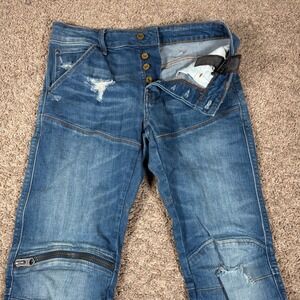 G-Star RAW 5620 3D Zip Knee Slim Blue Distressed Moto Jeans 28x32 (Fits 30x31)